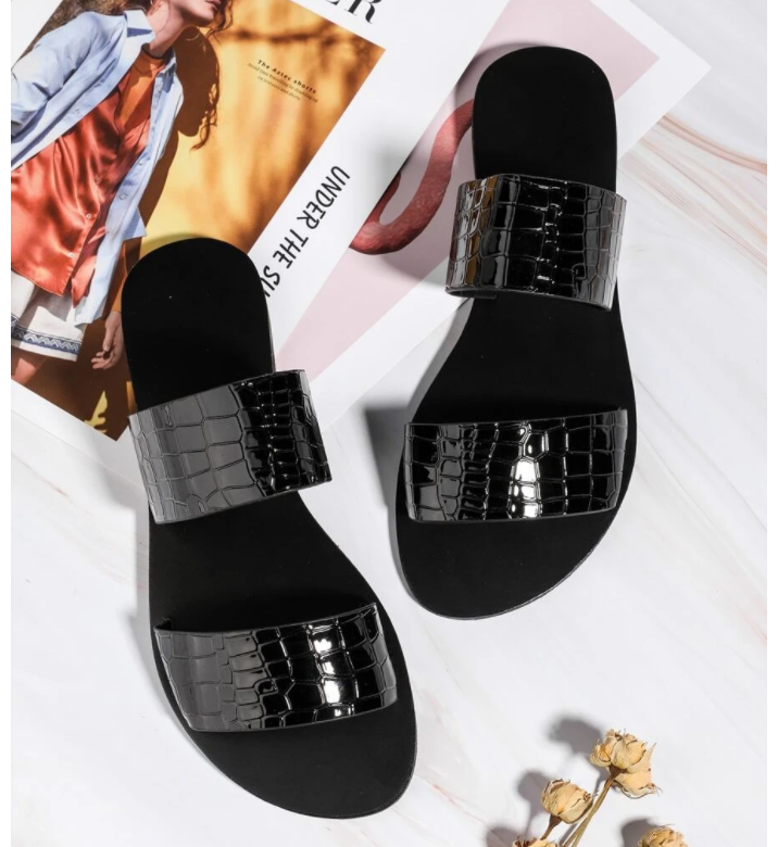 Black Croc Sandal