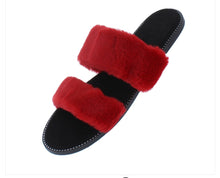 Load image into Gallery viewer, Red Open Toe Fur Slide -SALE
