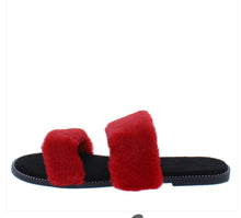 Load image into Gallery viewer, Red Open Toe Fur Slide -SALE
