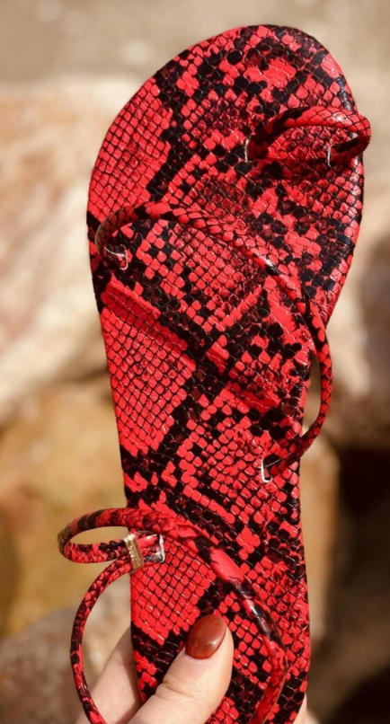 Red Snakeskin Thong Sandal -SALE